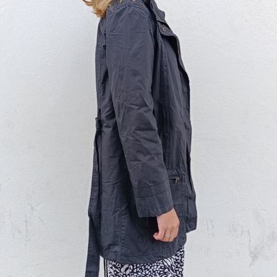 Real black jacket size 8 100% cotton lined - full back length 91cm, armpit to armpit 49cm, armpit to cuff 45.4cm