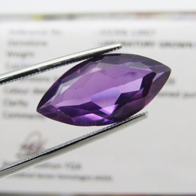 Lab grown sapphire of 8,177 carat - identical to a natural sapphire - Medium dark toned purple at a fraction of the price - with Gemlab certificate