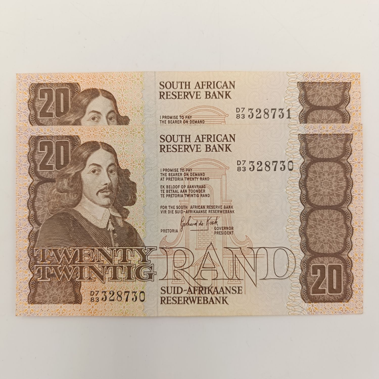 Lot of 2 GPC de Kock 3rd issue banknotes with consecutive numbers
