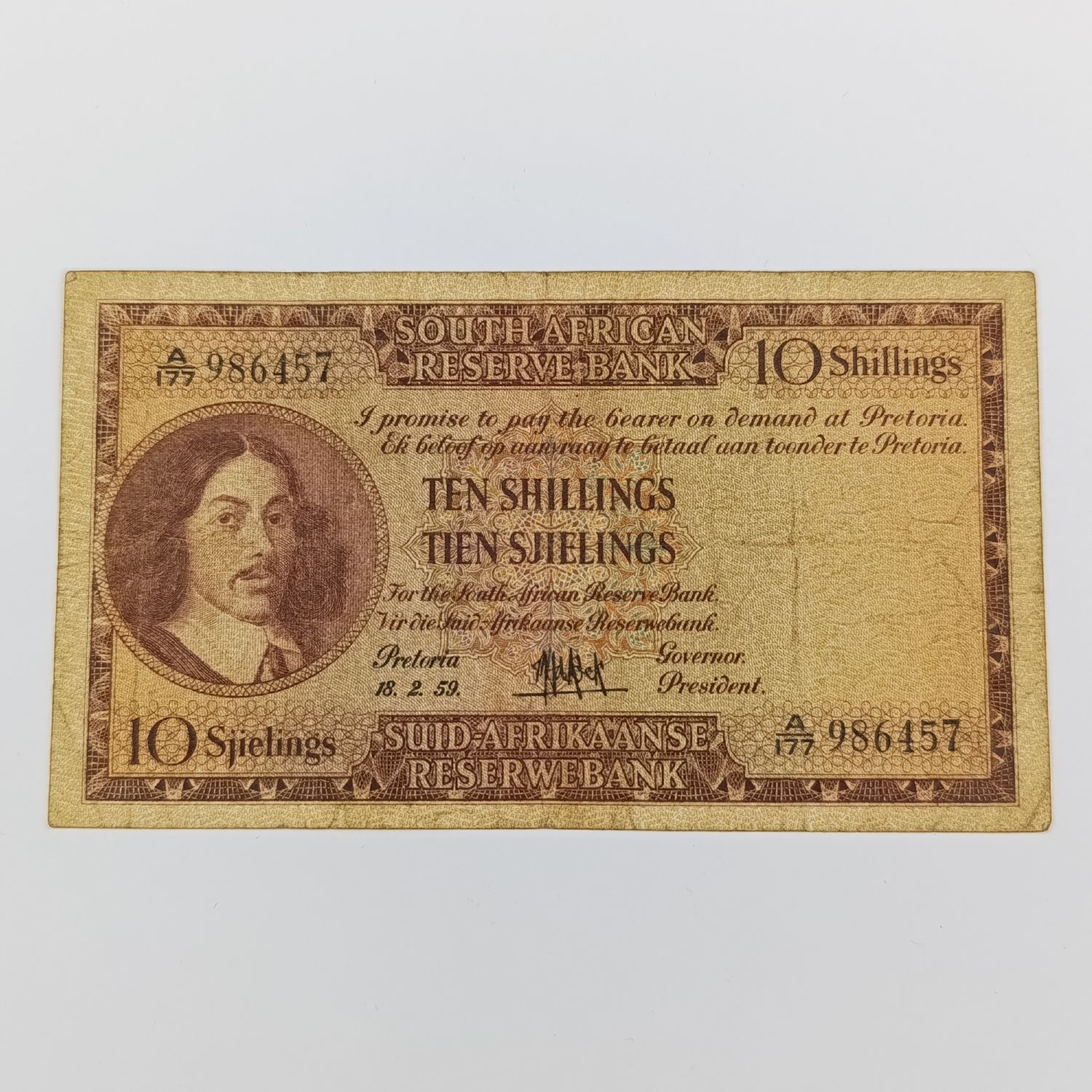 M.H de Kock 18-2-59 Ten shilling banknote A 177