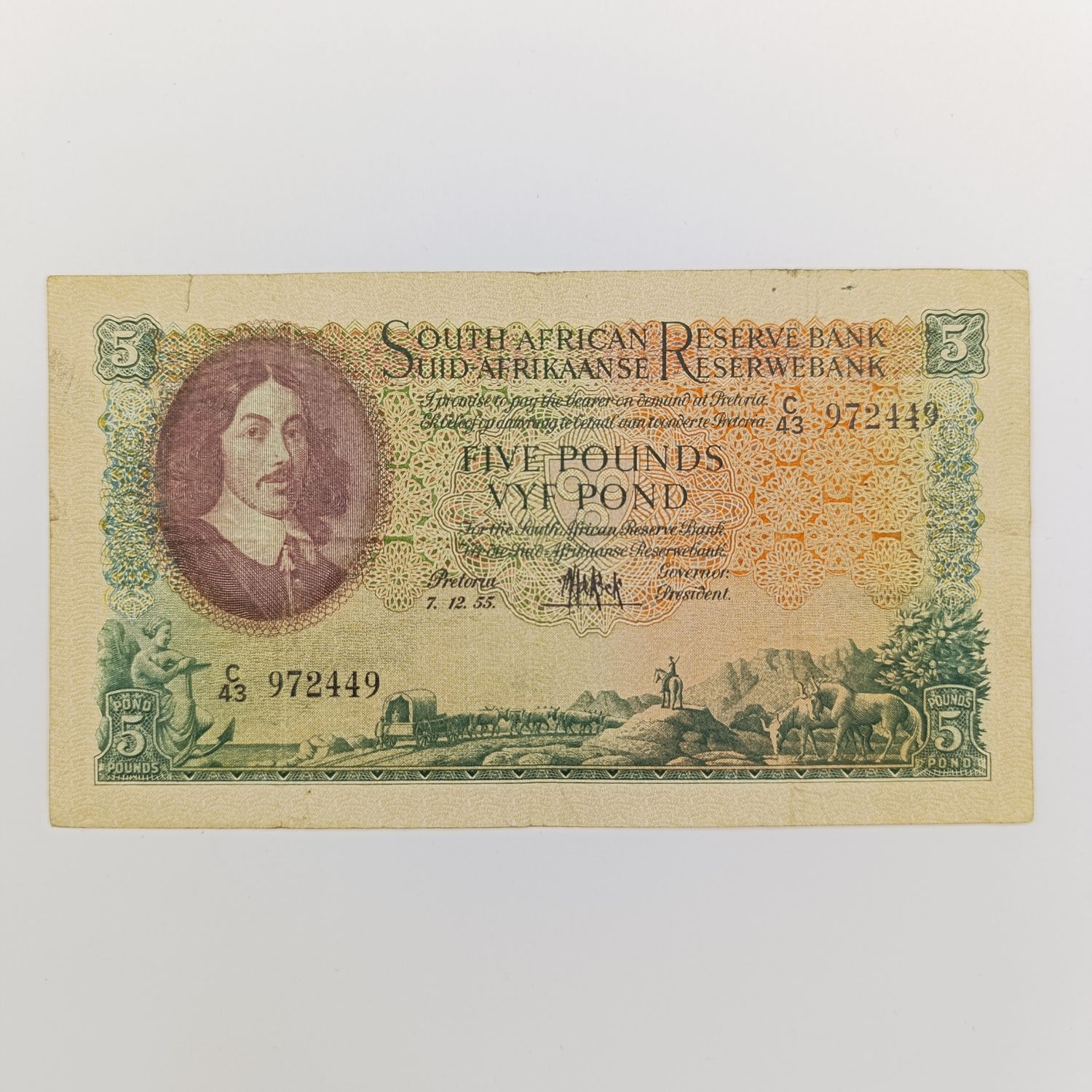 M.H de Kock 7-12-55 Five Pound banknote