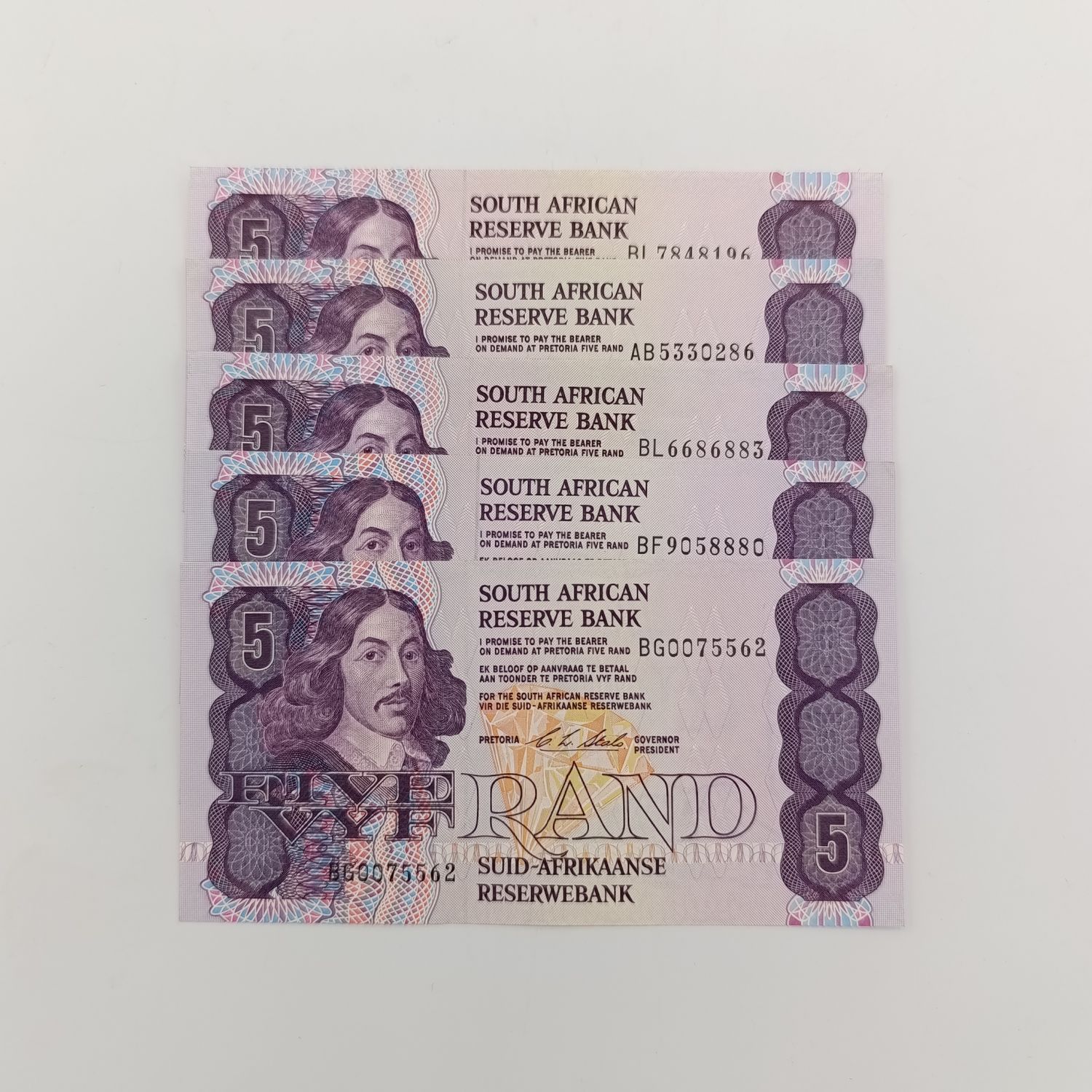 South Africa CL Stals only issue R5 notes uncirculated lot of 5