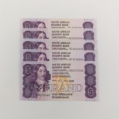 South Africa CL Stals only issue R5 notes uncirculated lot of 5