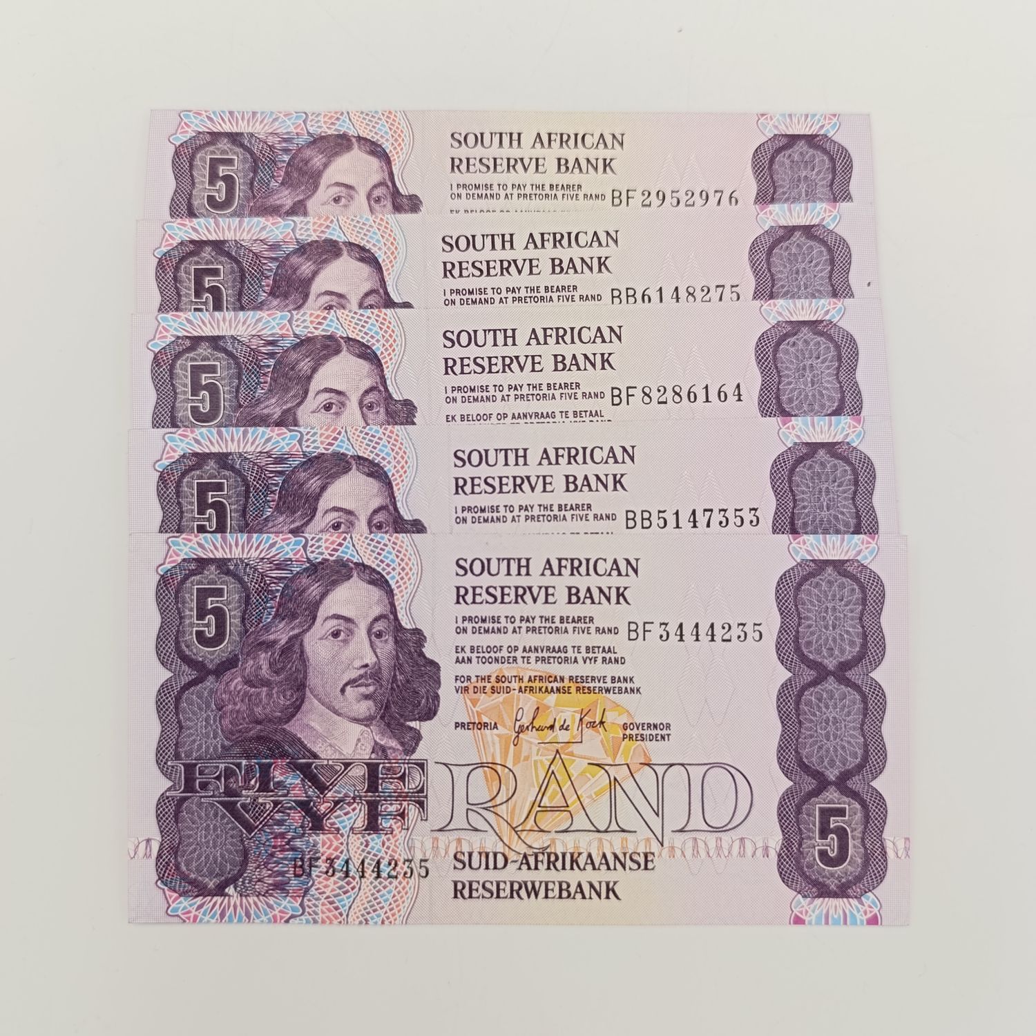 GPC de Kock 3rd Issue 1989 notes uncirculated lot of 5 with B numbers