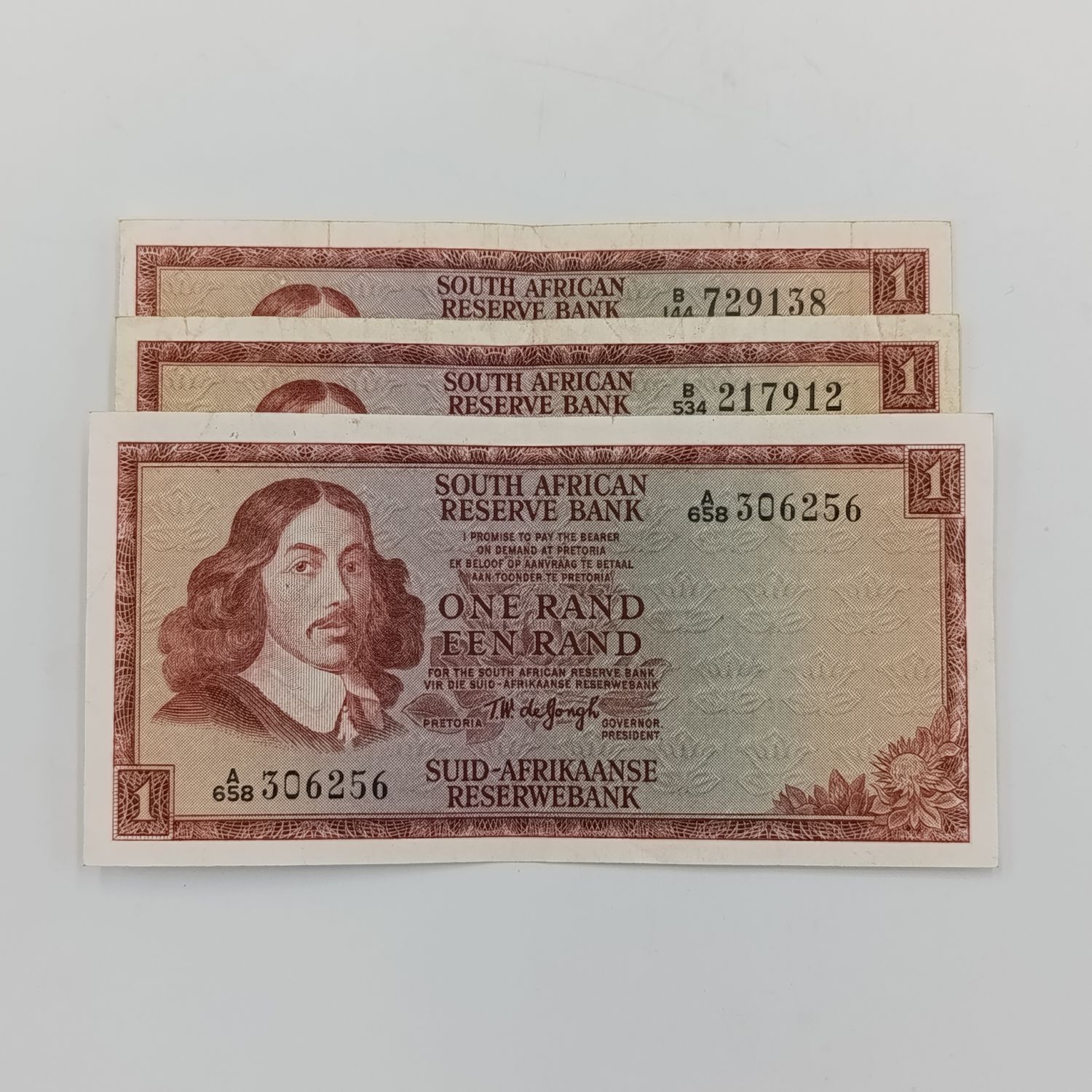 South Africa lot of 3 TW de Jongh R1 banknotes - 1st, 2nd &amp; 3rd Issue