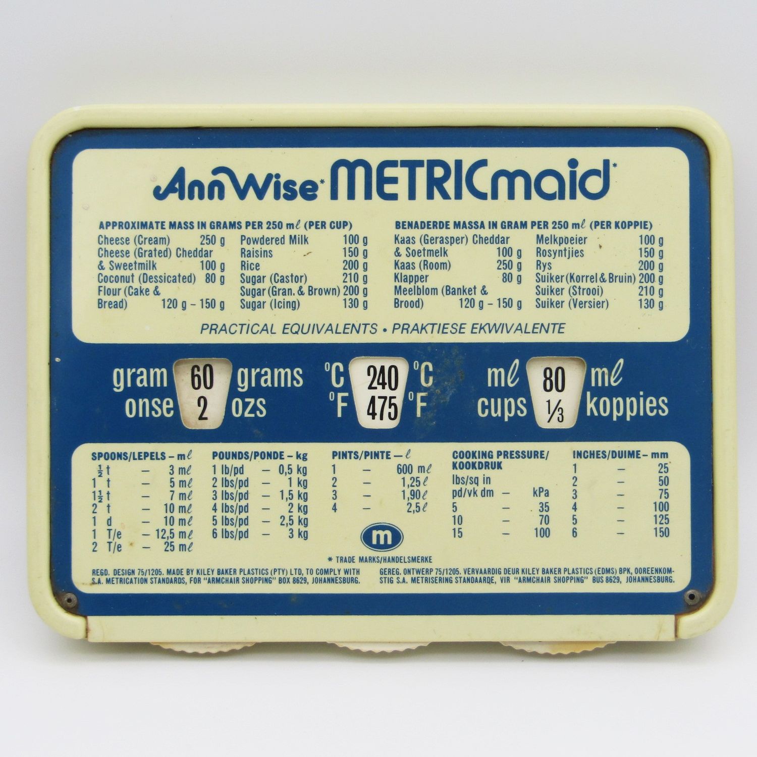 Vintage AnnWise Metricmaid kitchen cooking measurement conversion tool