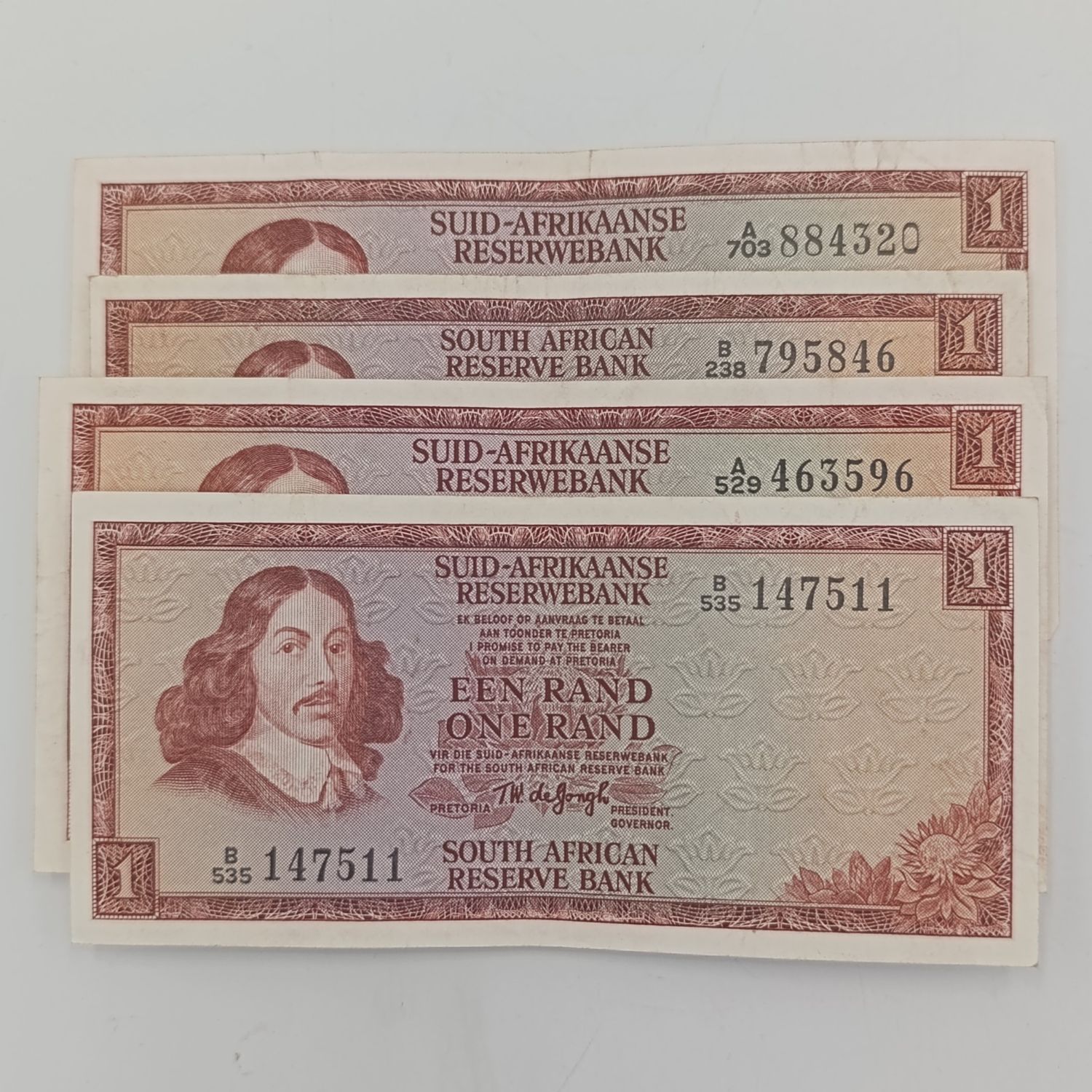 South Africa TW Jongh R1 banknotes 1967 - 1st Issue, 1972 Issue, 1973 2nd Issue, 1975 - 3rd Issue
