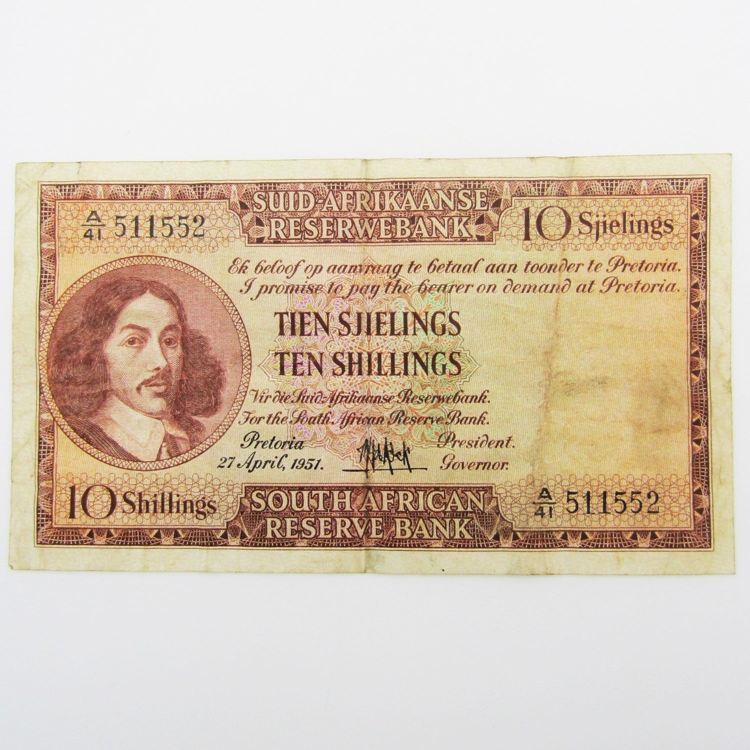 MH de Kock Ten Shillings 1951 A/E - A41 - F+