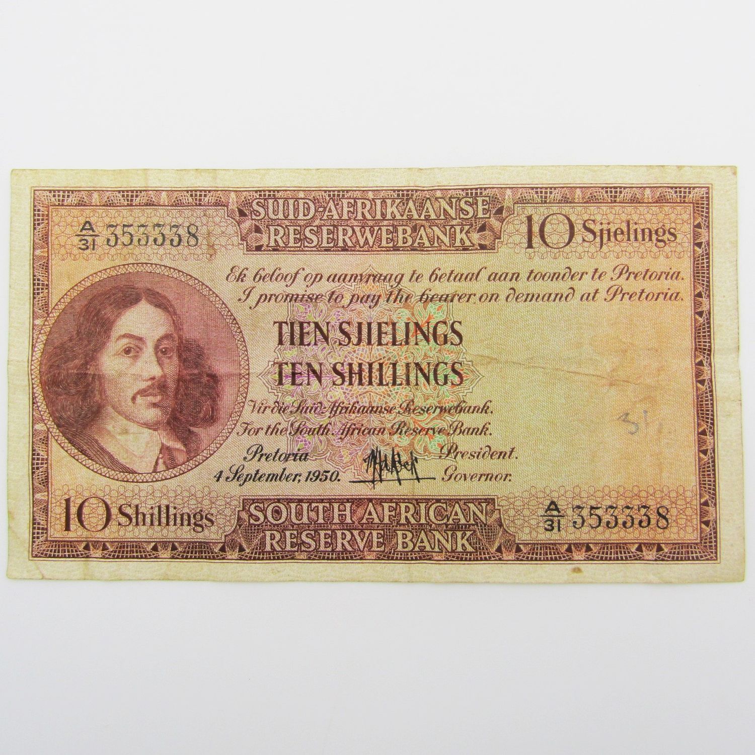 MH de Kock Ten Shillings 1950 A/E - A31 - VF