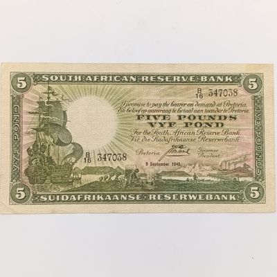 Postmus 9 September 1940 Five Pound banknote VF+