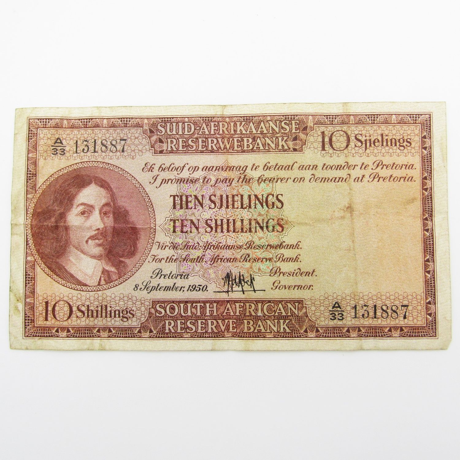 MH de Kock Ten Shillings 1950 A/E - A33 - F+