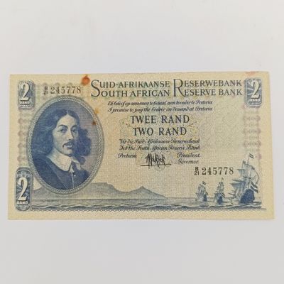 MH de Kock 1961 R2 banknote crisp AU with brown mark