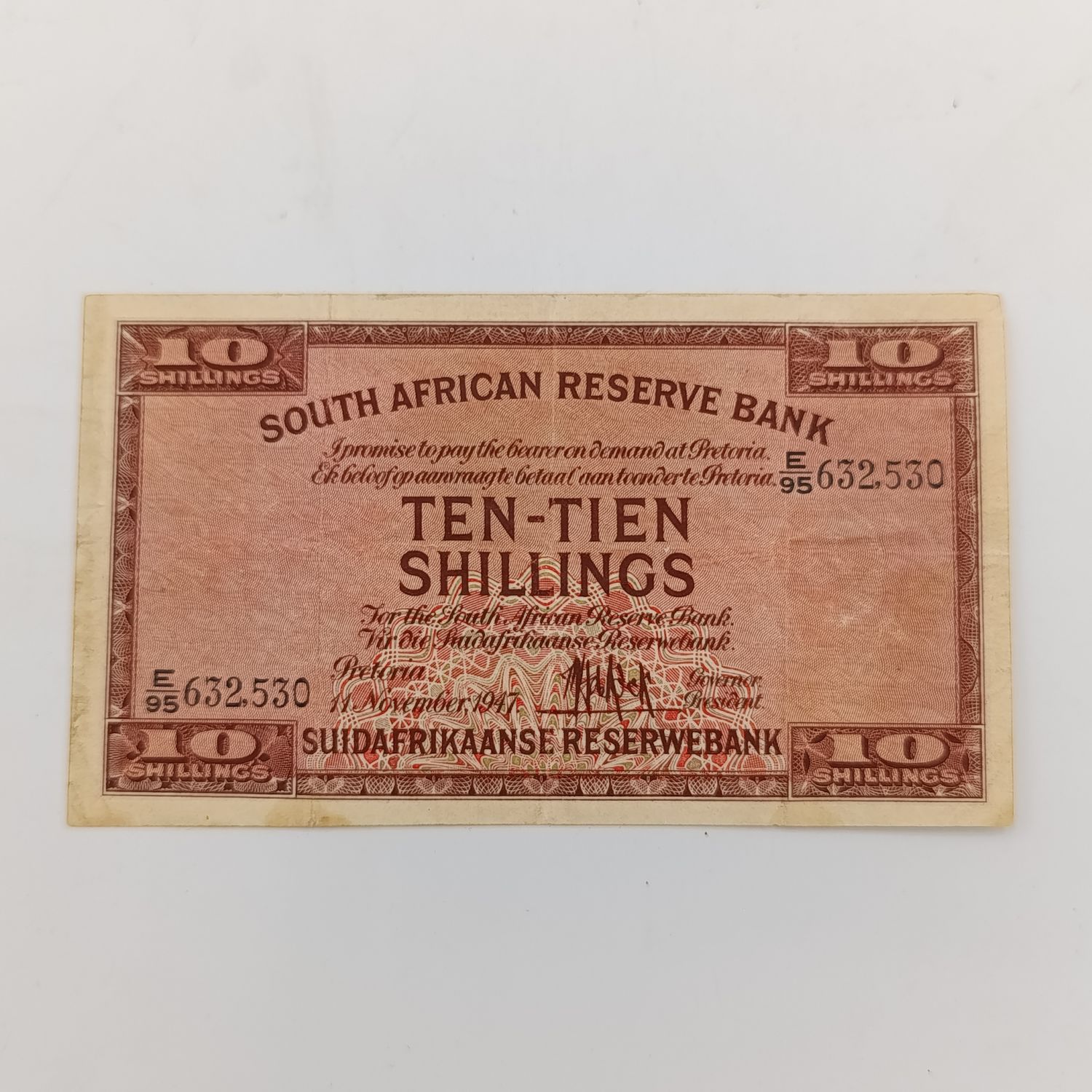 MH de Kock Ten Shillings 1947 banknote VF+