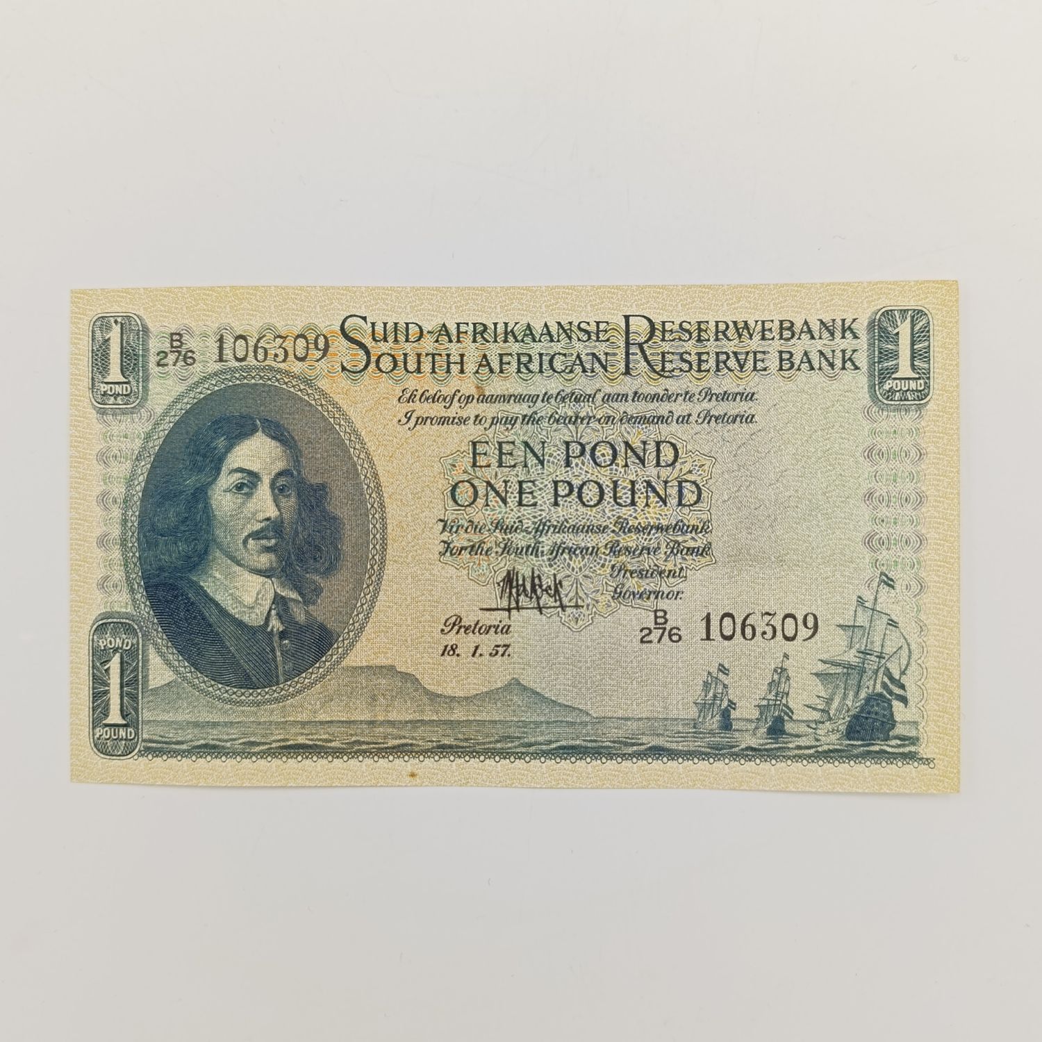 MH de Kock one pound 18-1-57 B276 A/E uncirculated