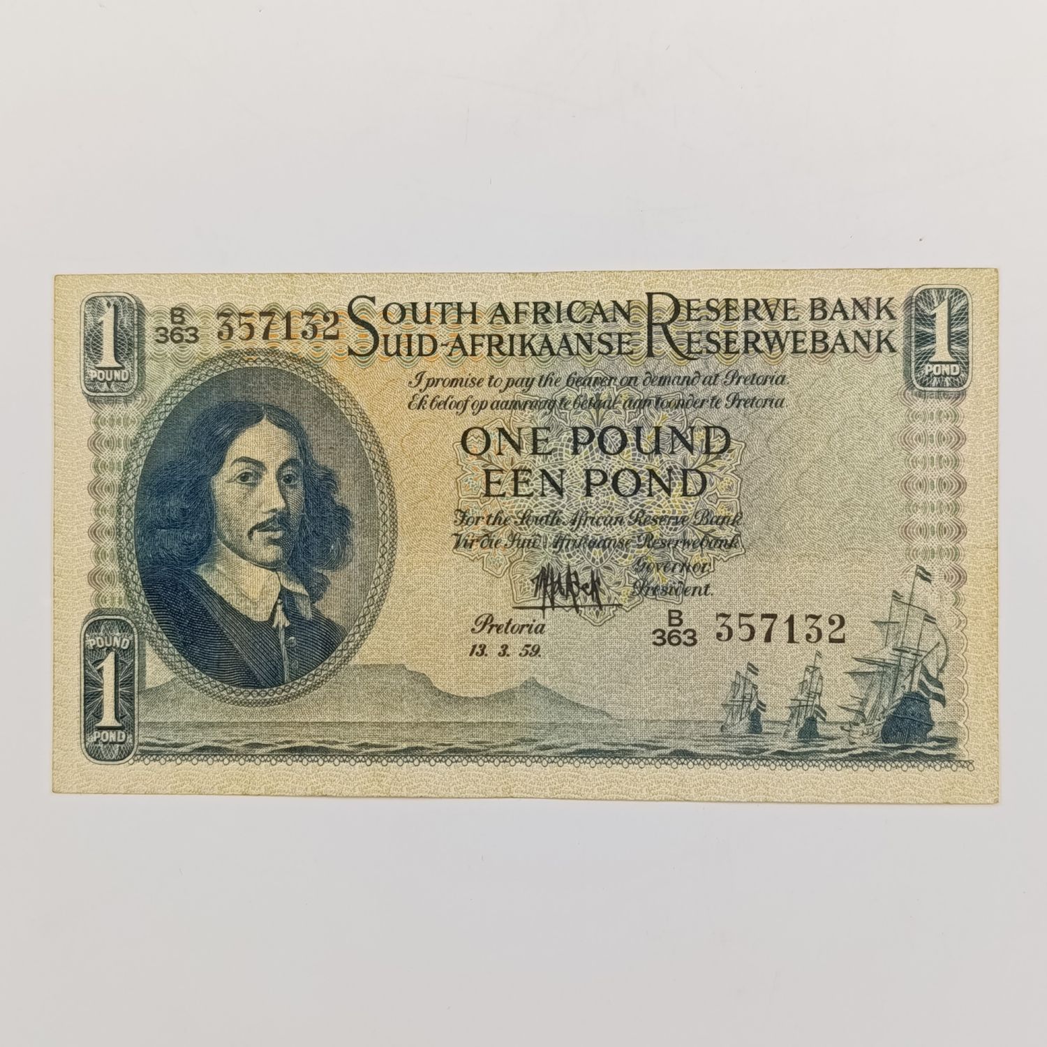 MH de Kock one pound 13-3-59 - E/A - B363 AU creases dents