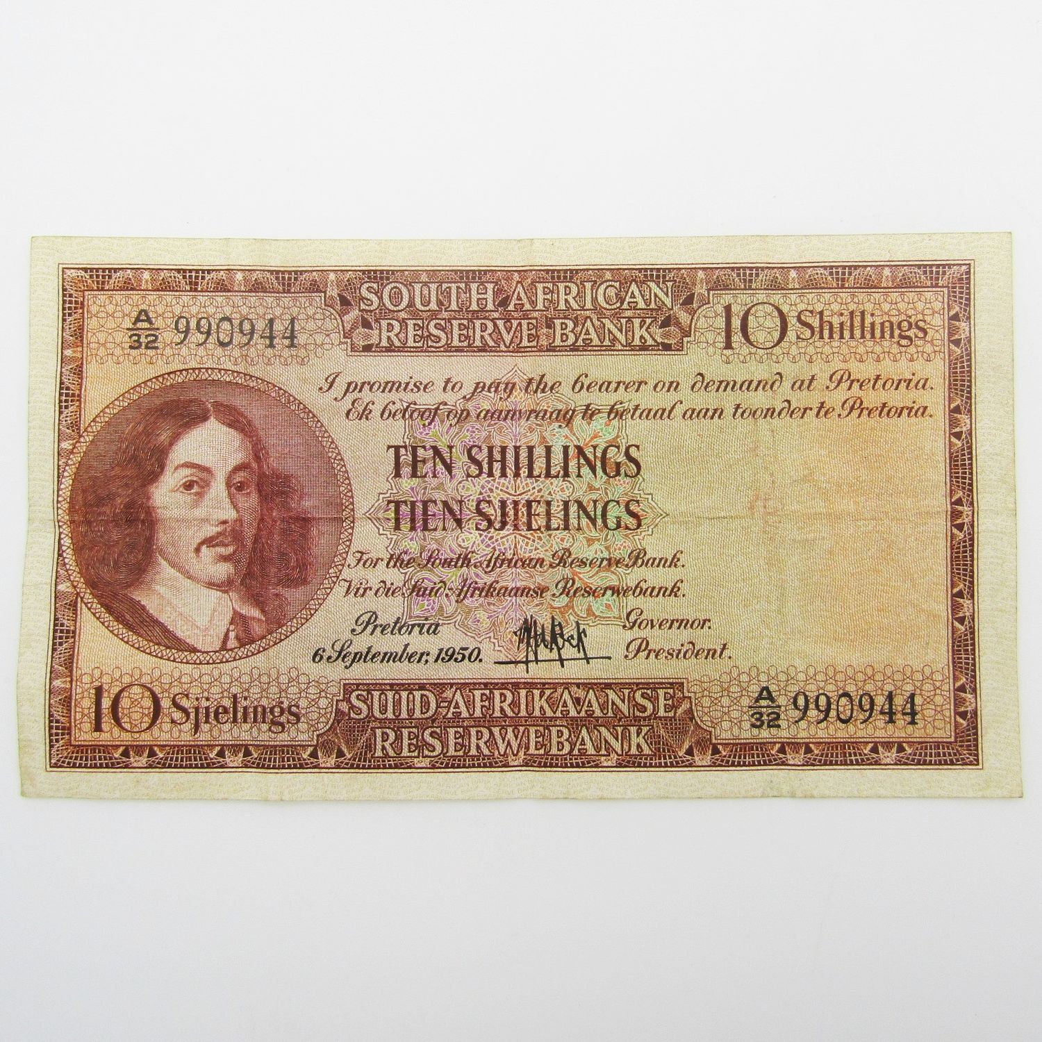 MH de Kock Ten Shillings 1950 - E/A - A32 - VF