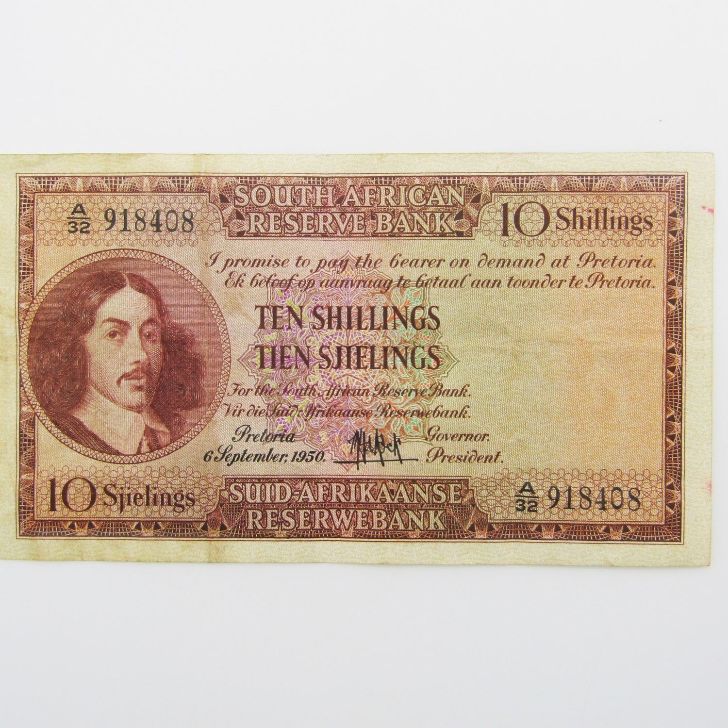 MH de Kock Ten Shillings 1950 - E/A - A32 - VF+