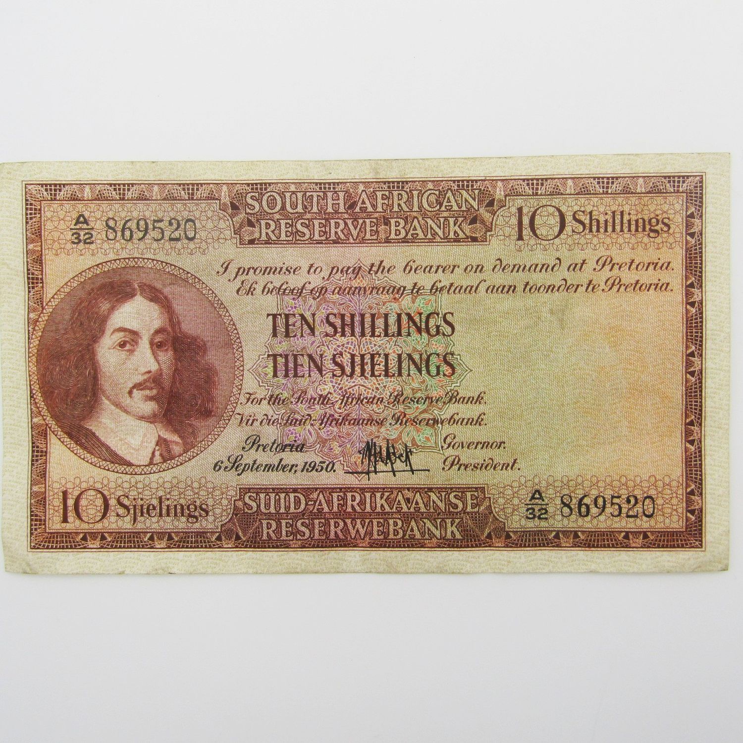 MH de Kock Ten Shillings 1950 - E/A - A32 - VF