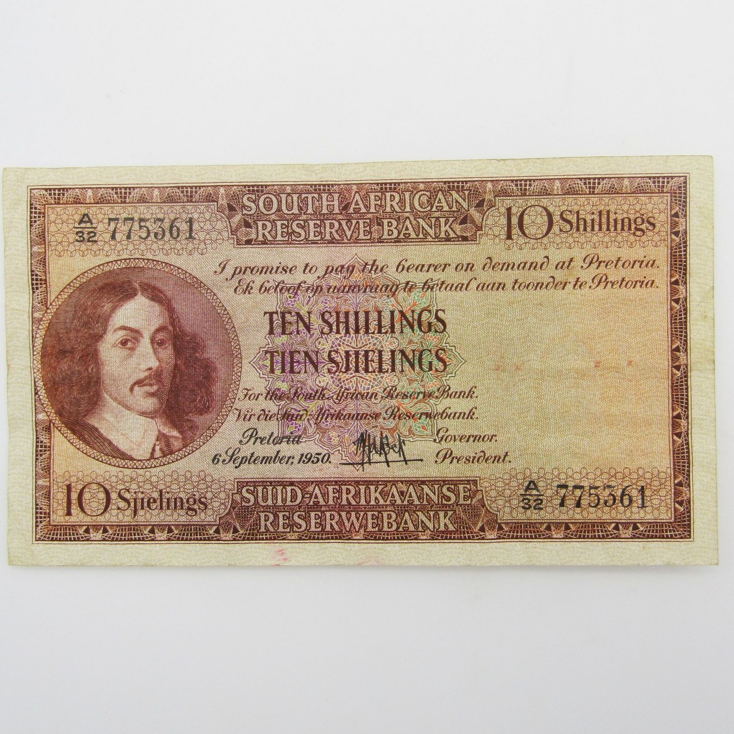 MH de Kock Ten SHillings 1950 - E/A - A32 - VF
