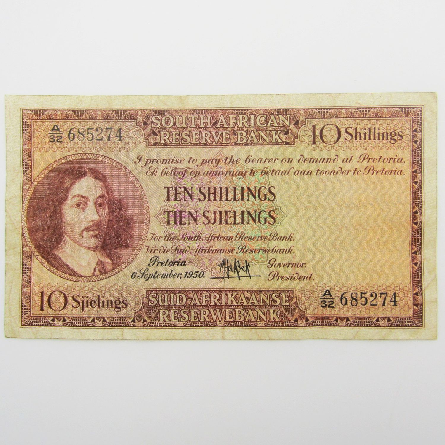 MH de Kock Ten Shillings 1950 - E/A - A32 - VF
