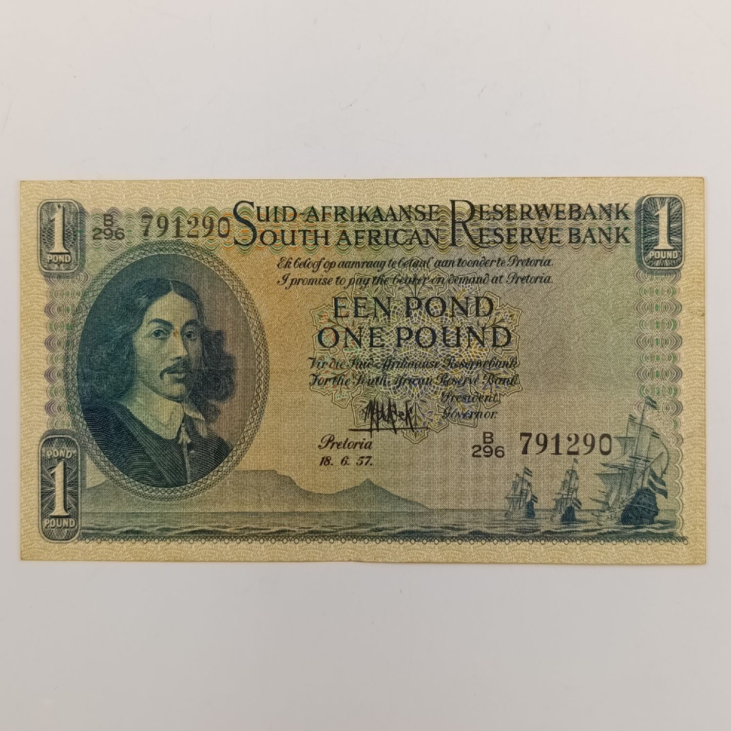 MH de Kock one pound 18-6-57 - B296 - EF