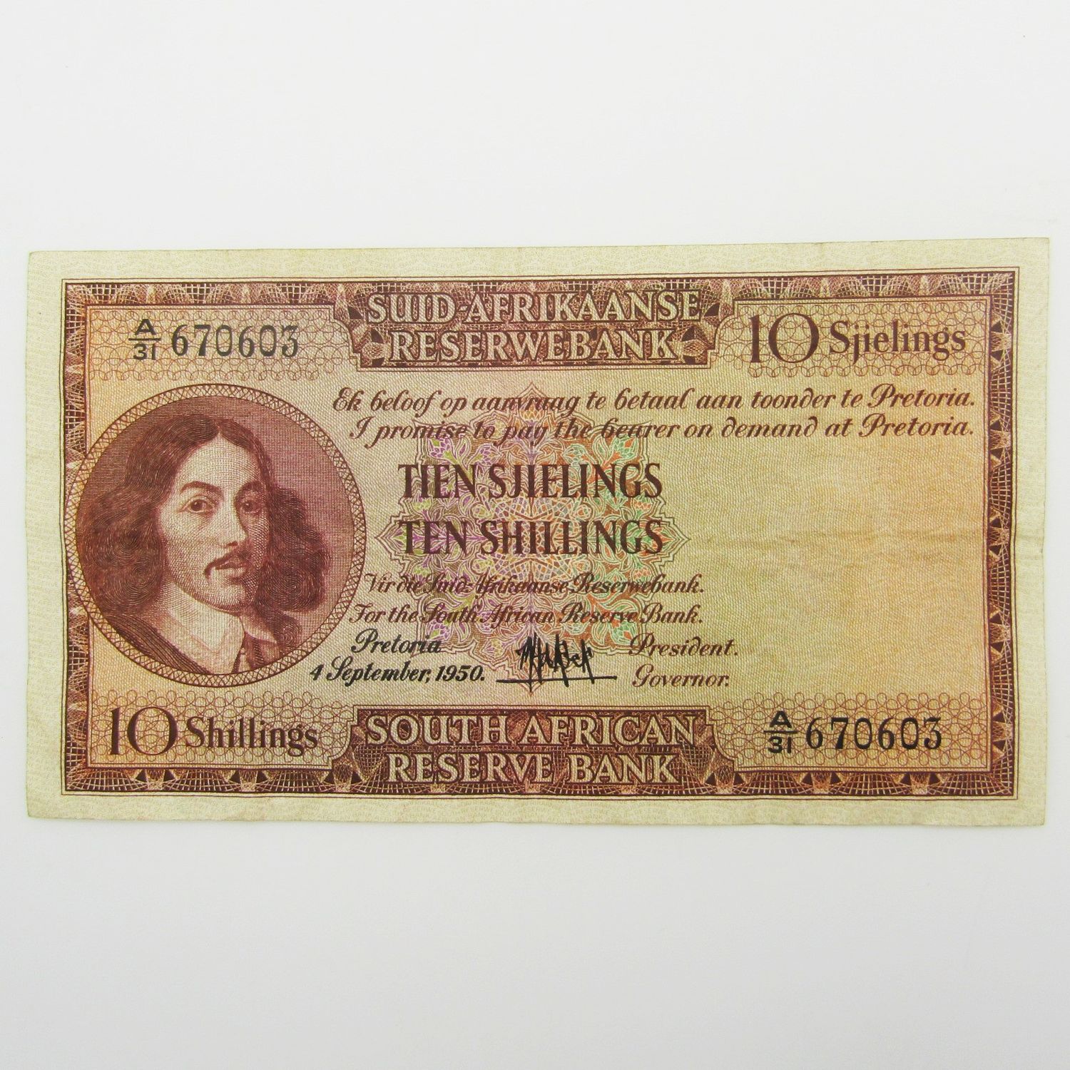 MH de Kock Ten Shillings 1950 A/E - A31 - VF+