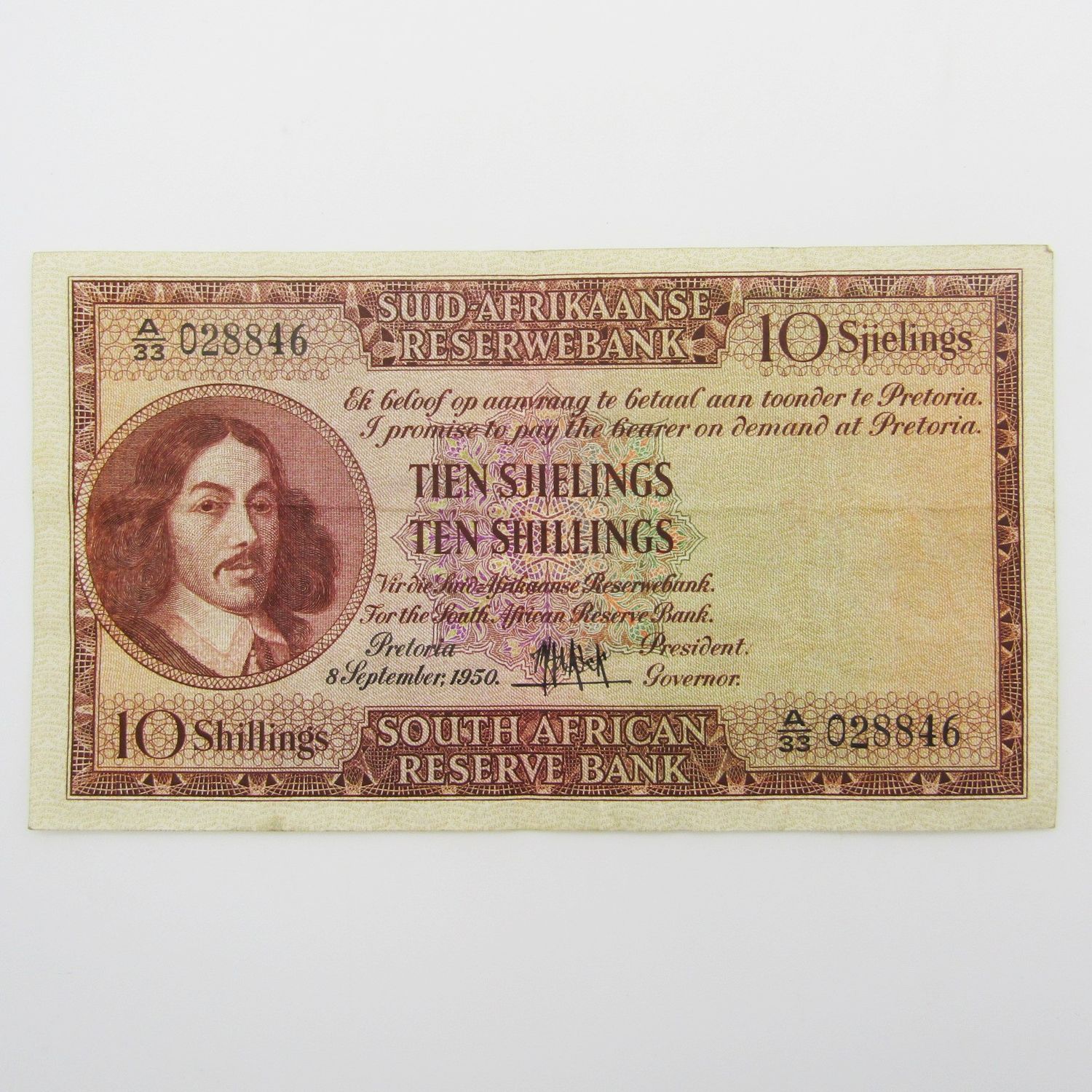 MH de Kock Ten Shillings 1950 - A/E - A33 - VF+