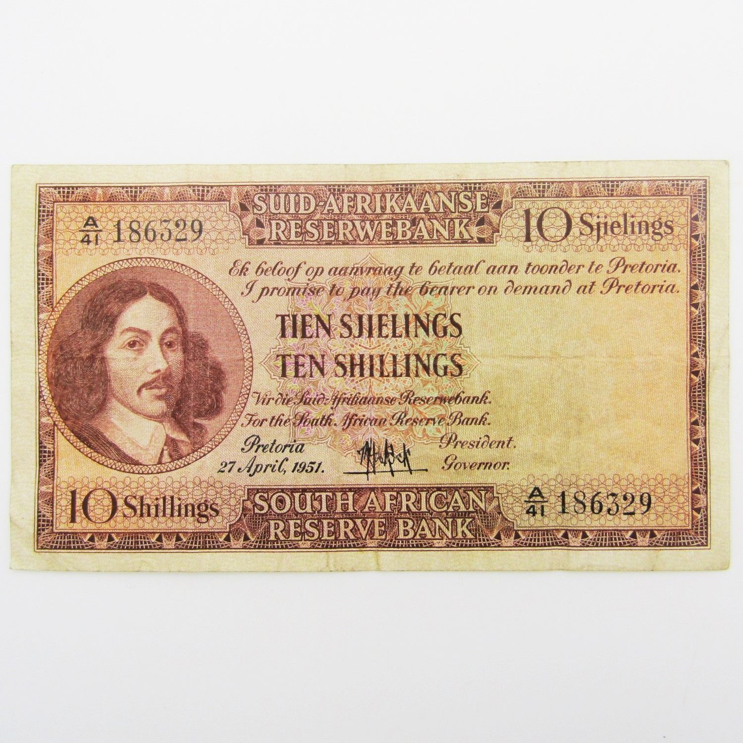 MH de Kock Ten Shillings 1951 - A/E - A41 - VF+