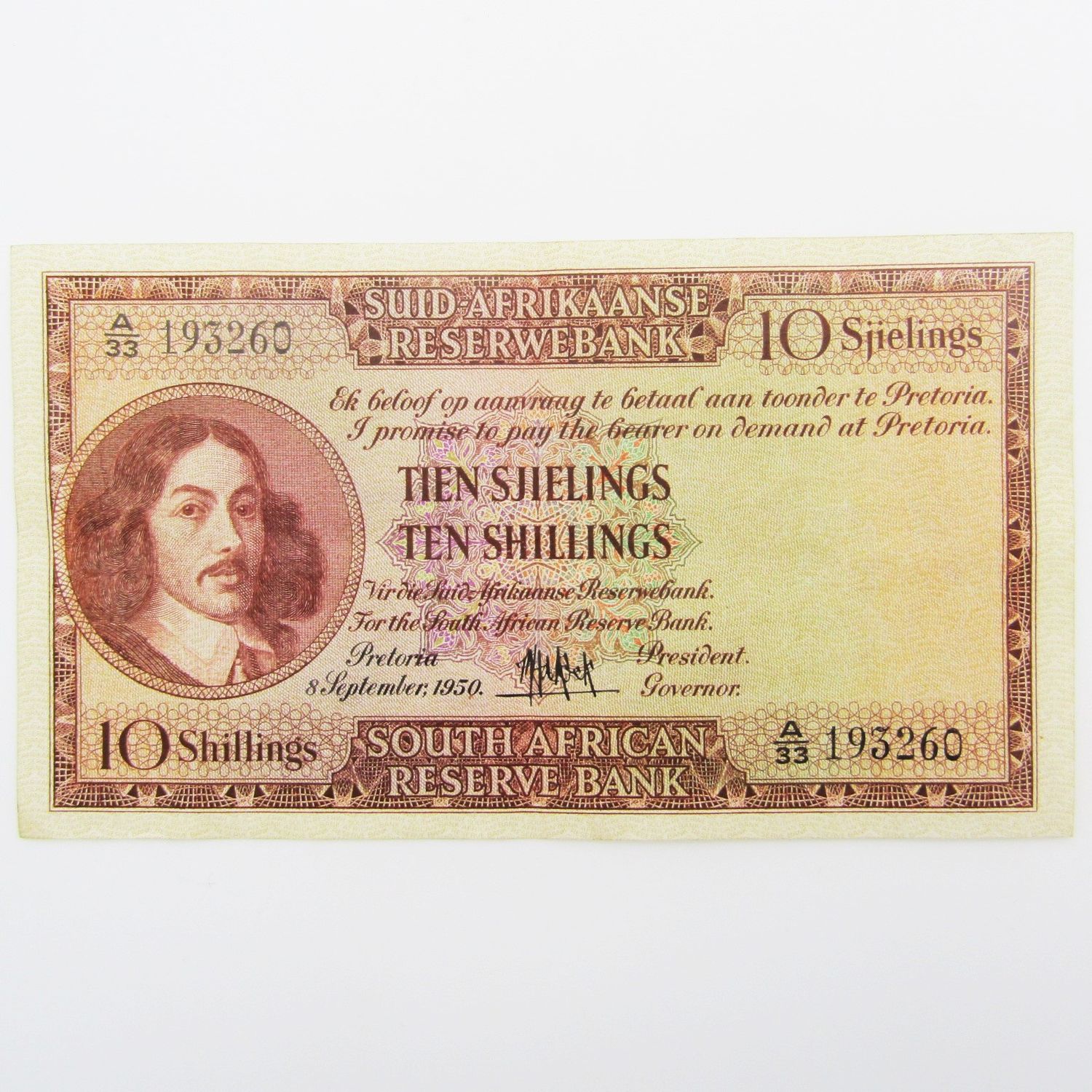 MH de Kock Ten Shillings 1950 A/E - A33 - EF+