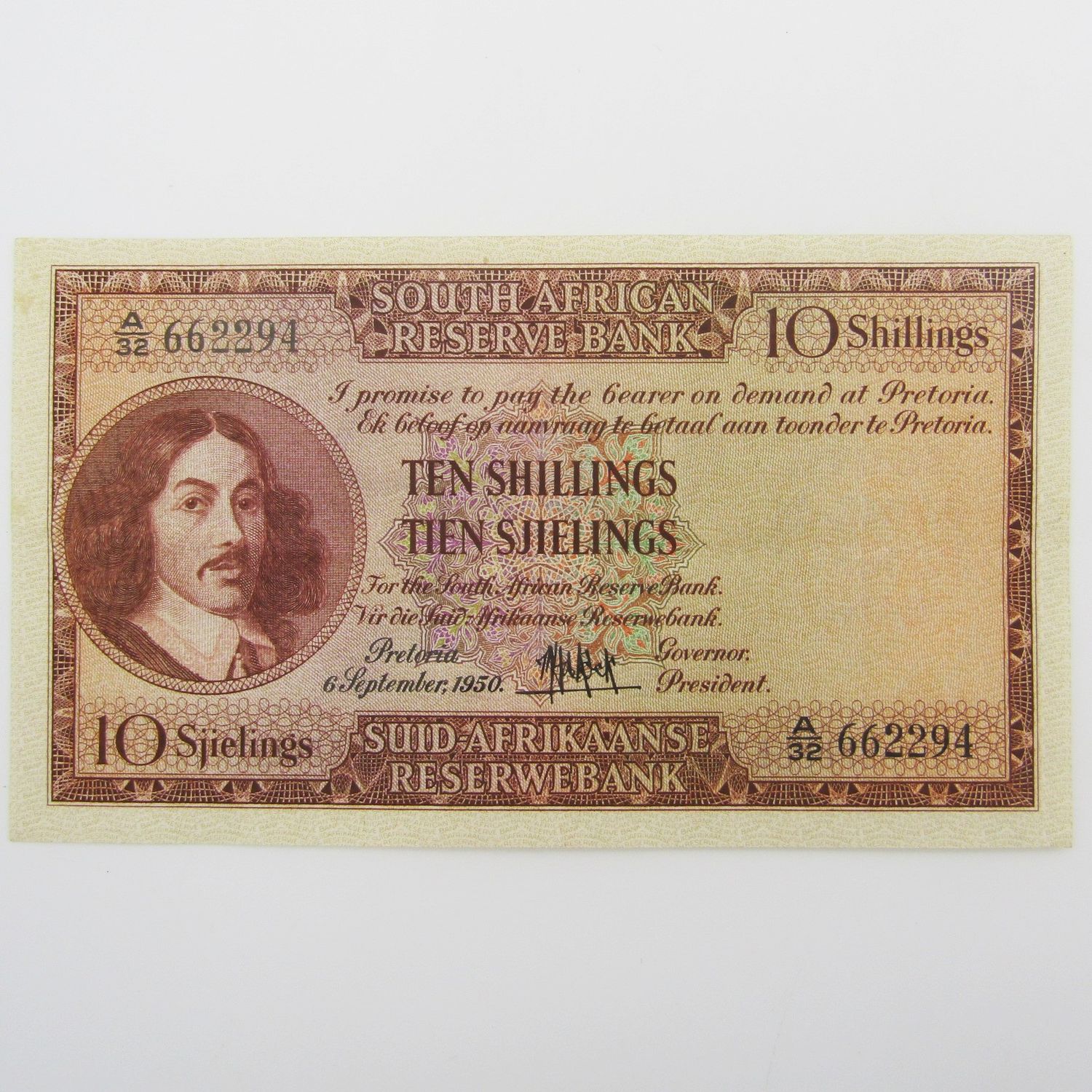 MH de Kock Ten Shillings 1950 - E/A - A32 - AU ( Uncirculated with 2 folds )