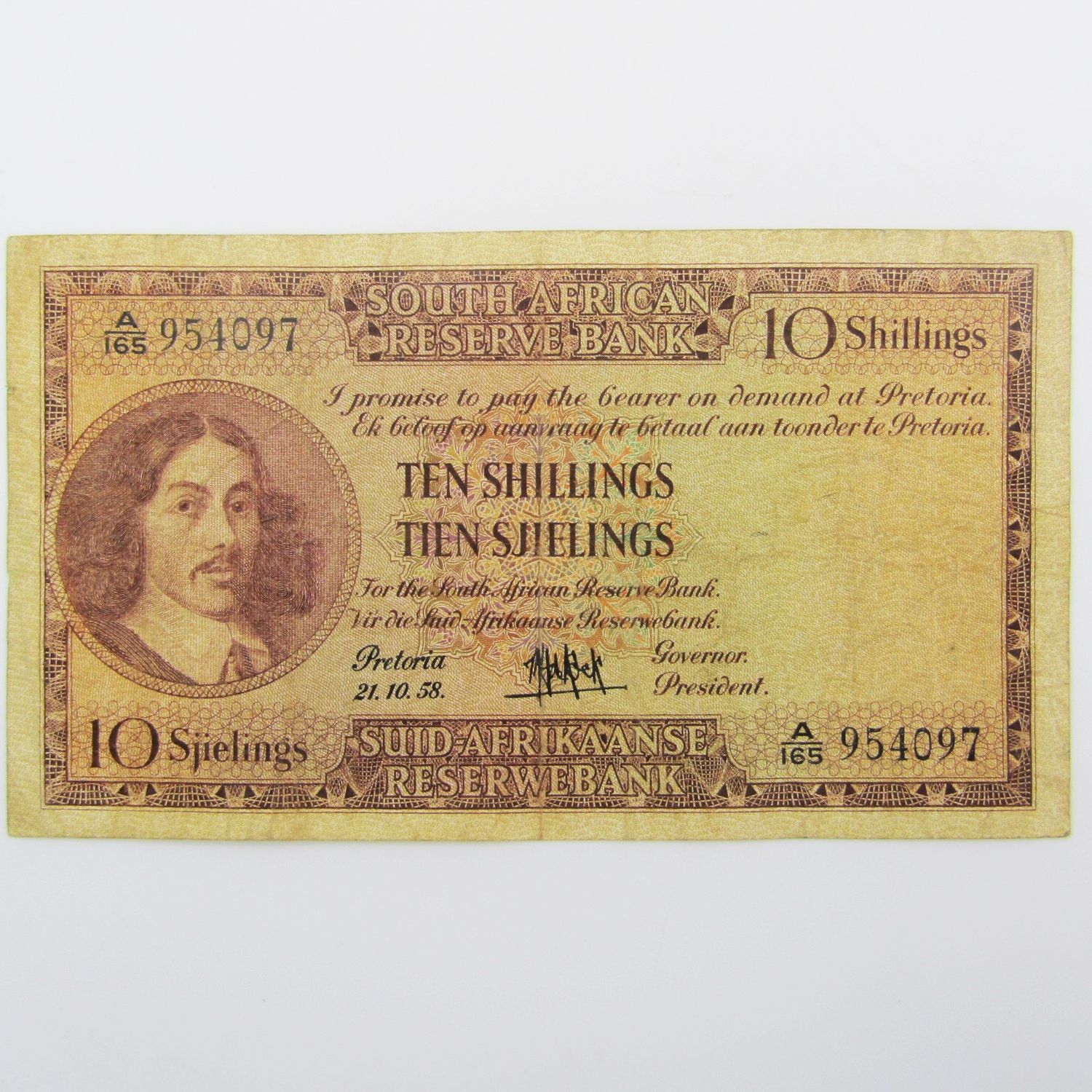 MH de Kock Ten Shillings 1958 - E/A - A165 - VF