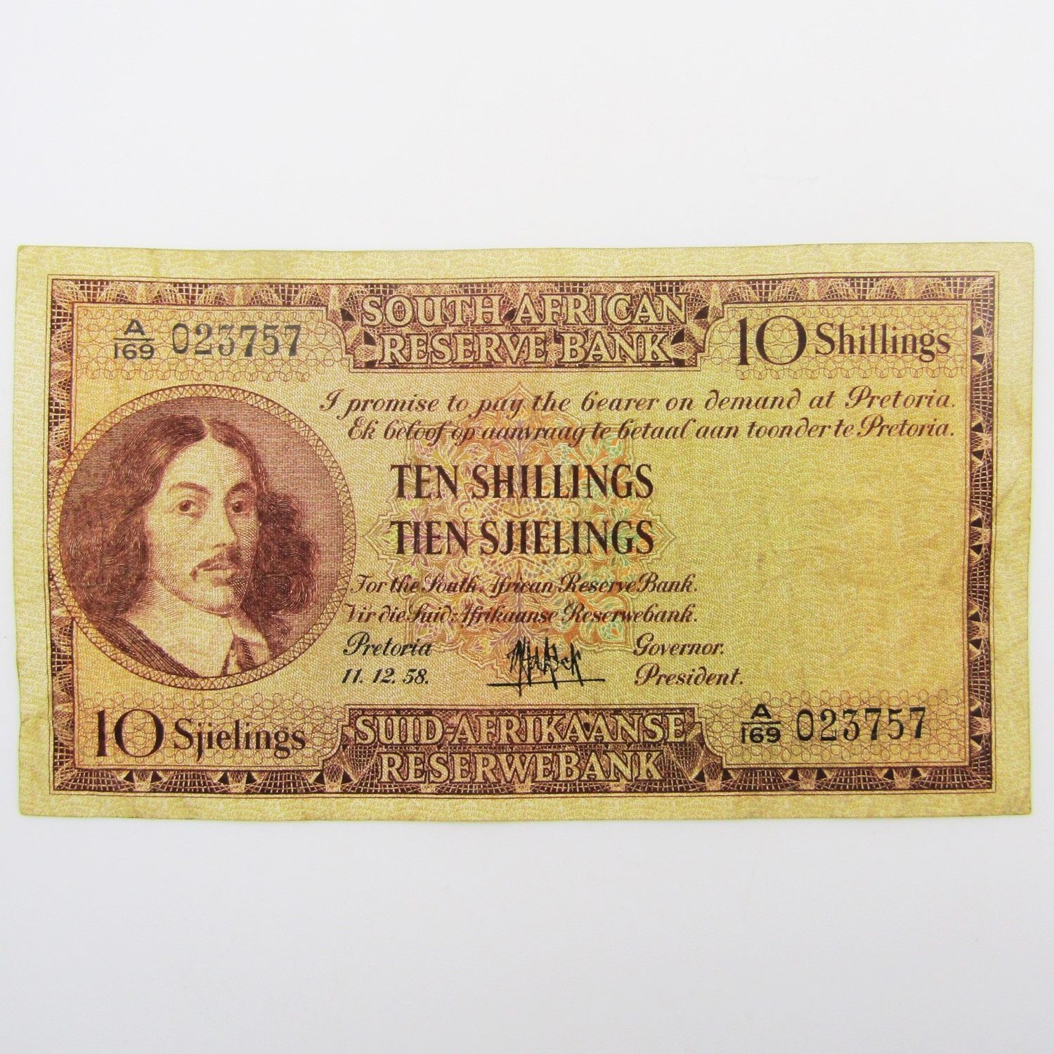 MH de Kock Ten Shillings 1958 - E/A - A169 - VF