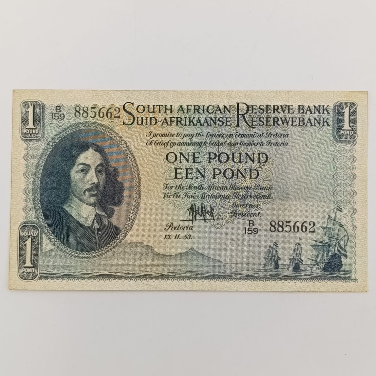 MH de Kock one pound 13-11-53 - E/A - B159 - EF+ - creases &amp; folds