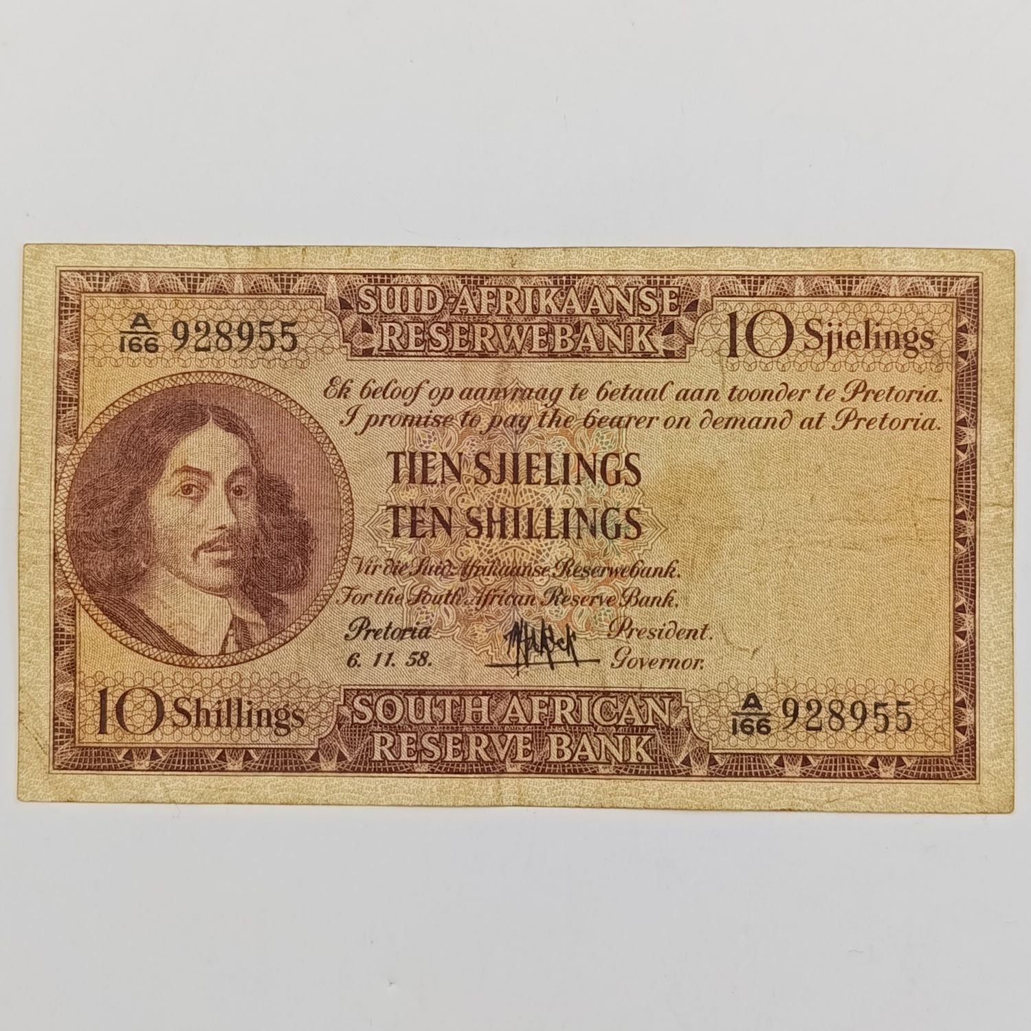 MH de Kock Ten Shillings 1958 - A/E - A166 - good VF
