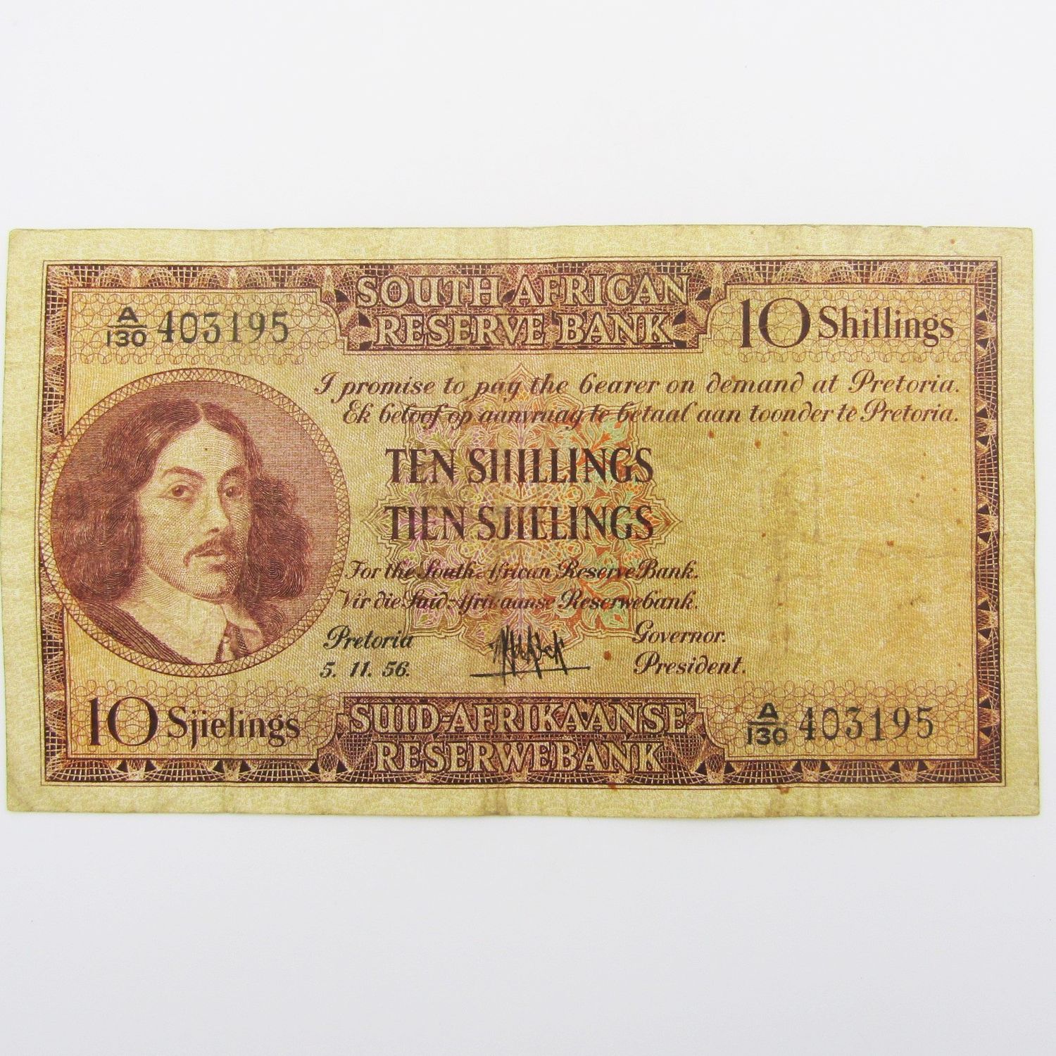 MH de Kock Ten Shillings 1956 - E/A - A130 - VF