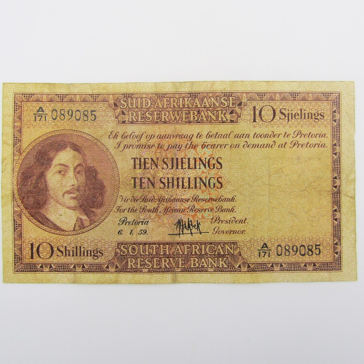 MH de Kock Ten Shillings 1959 - A/E - A171 - VF