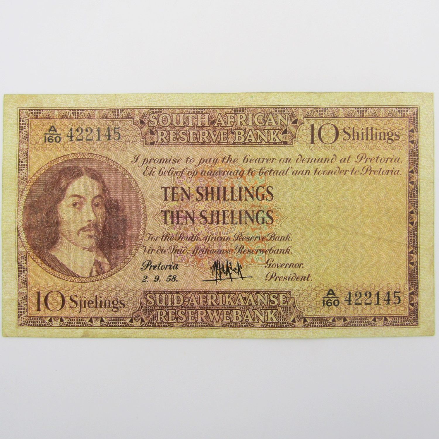 MH de Kock Ten Shillings 1958 - E/A - A160 - VF