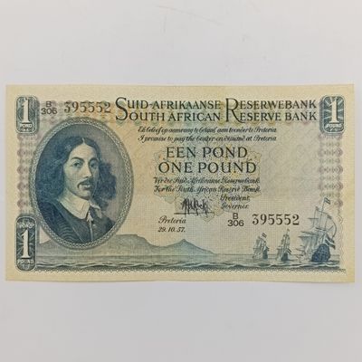 MH de Kock one pound 29-10-57 - B306 - A/E - UNC with dents