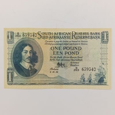 MH de Kock one pound 4-10-56 - B263 - E/A - UNC with slight dent