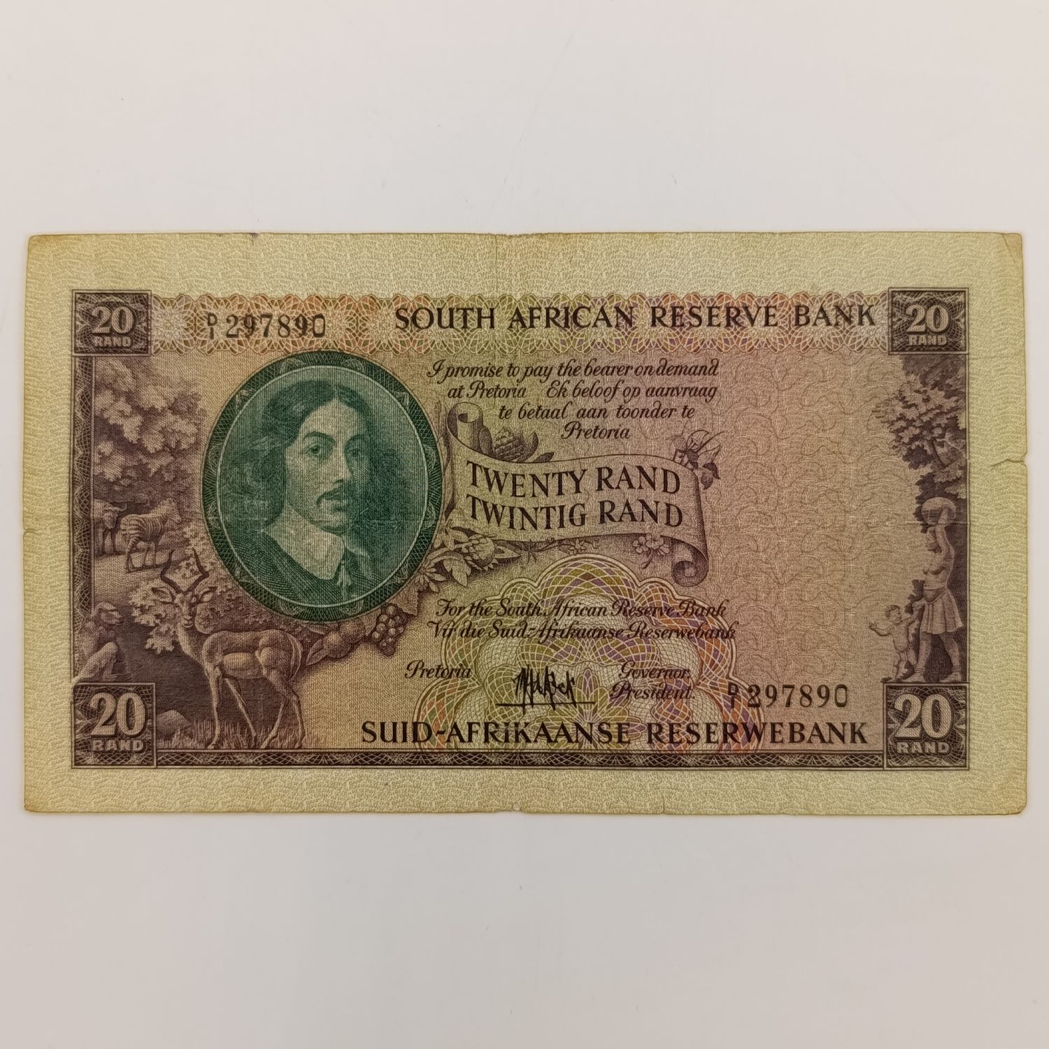 MH de Kock Twenty rand banknote D1 small tears &amp; folds