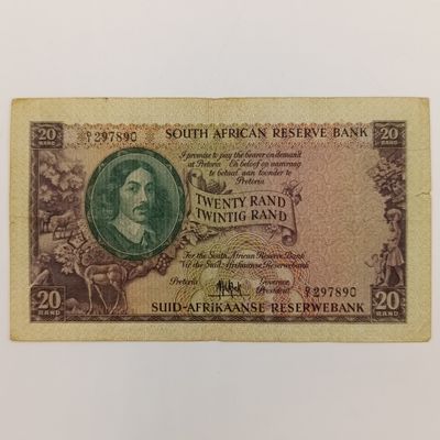 MH de Kock Twenty rand banknote D1 small tears &amp; folds