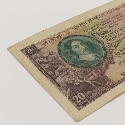 MH de Kock Twenty rand banknote D1 small tears &amp; folds