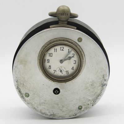 Vintage Night watchman guard clock in leather pouch - no keys - working