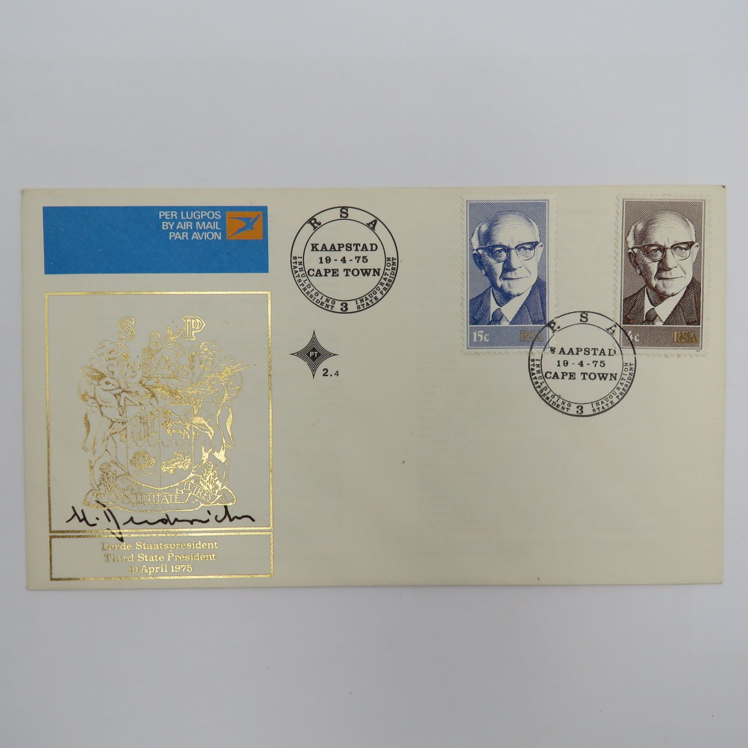 1975 Cover no 2.4 - minister Diedericks , signed by him (state president)