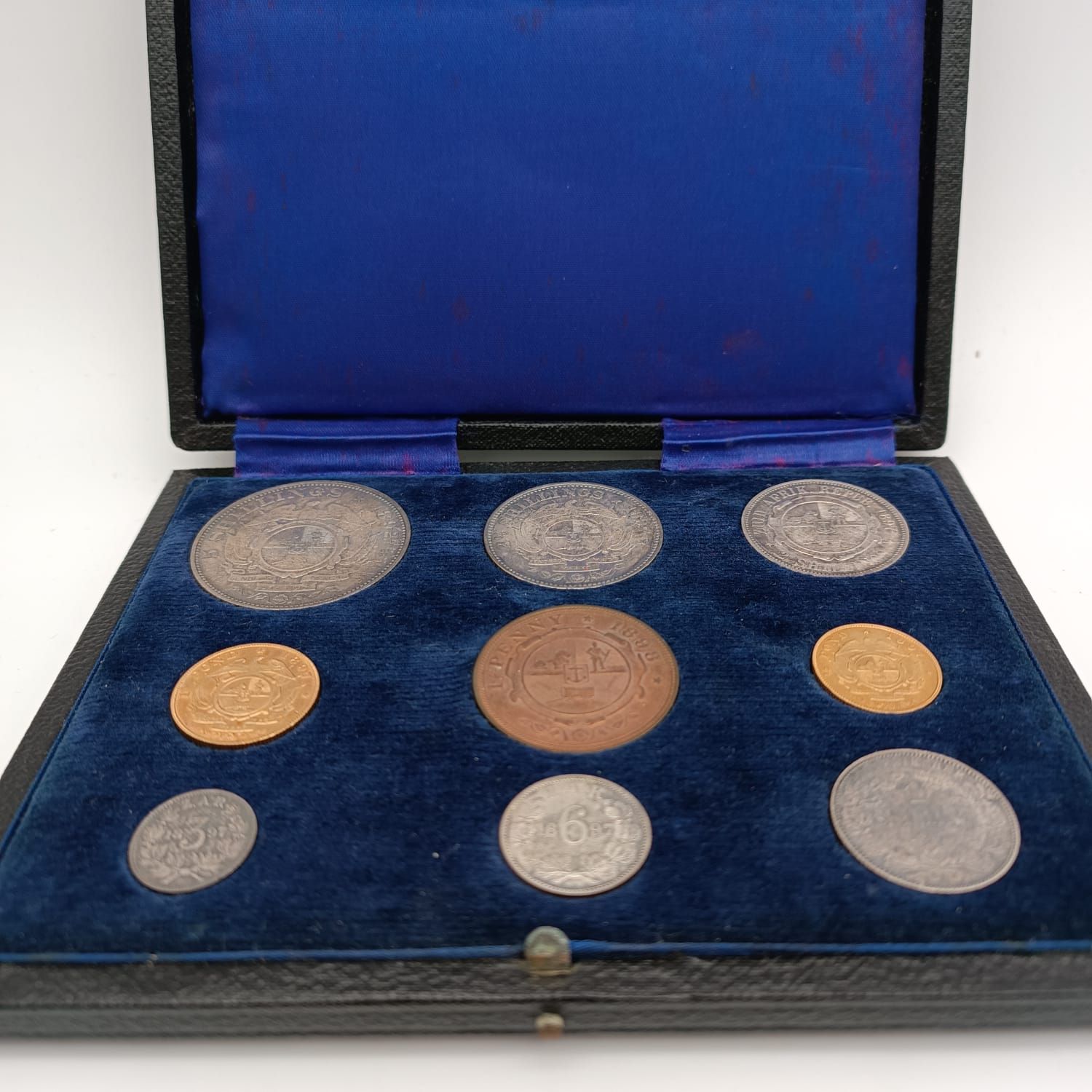 ZAR Paul Kruger 1897 coin set plus 1892 Single Shaft Crown and 1898 Penny - XF to AU condition