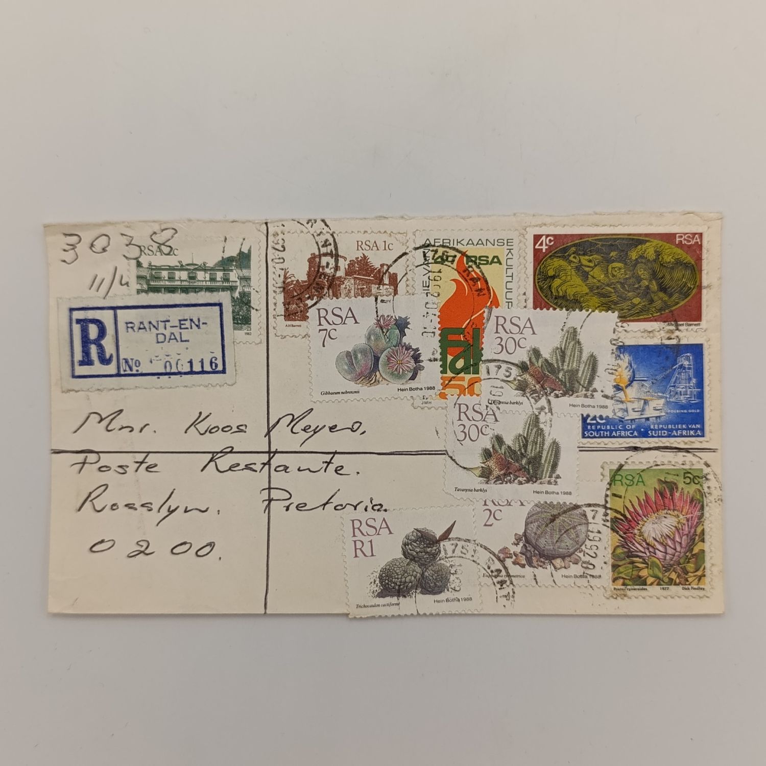 Registered Letter posted from Rant-en-dal to Rosslyn, Pretoria with 11 South Africa stamps