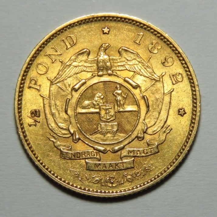 1892 ZAR double shaft halfpond - Mint lustre in AU condition with small rim nick at 3°clock obverse