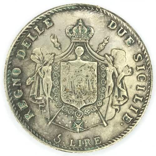 1813 Italian States Scarce 5 LIRE - Cracked die version (Neck) - XF+