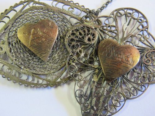 Vintage silver filigree pendant and brooch brought back by soldier in Egypt from WW2 - Pyramid motif