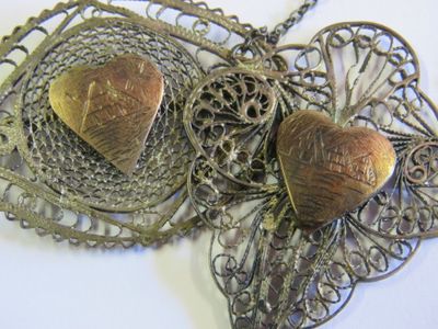 Vintage silver filigree pendant and brooch brought back by soldier in Egypt from WW2 - Pyramid motif